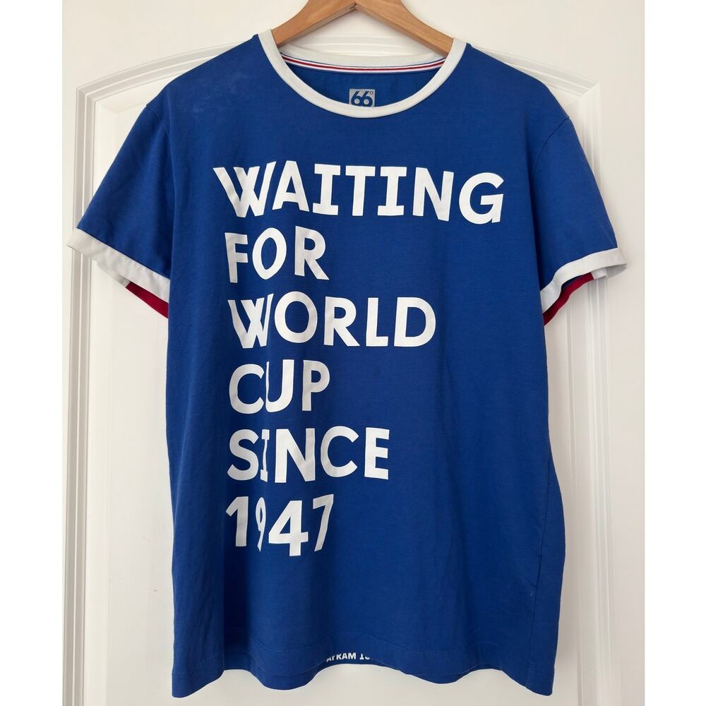 66°North Team Iceland Waiting For World Cup Since 1947 Soccer Ringer Shirt Blue